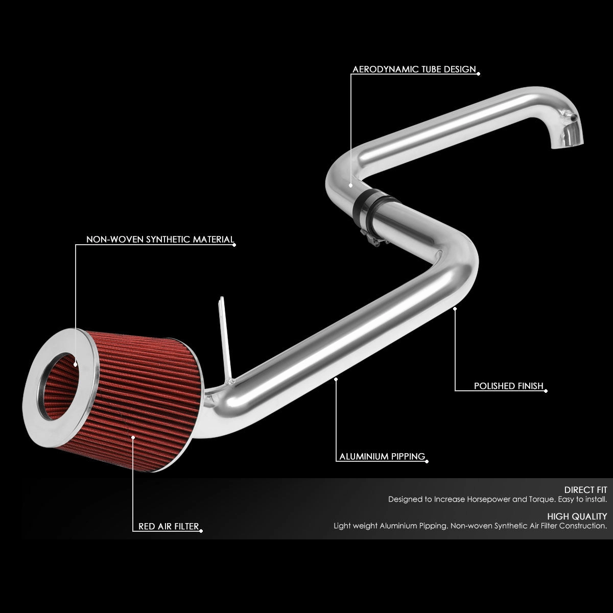 01-05 Honda civic EX Aluminum Cold Air Intake w/Red Cone Filter