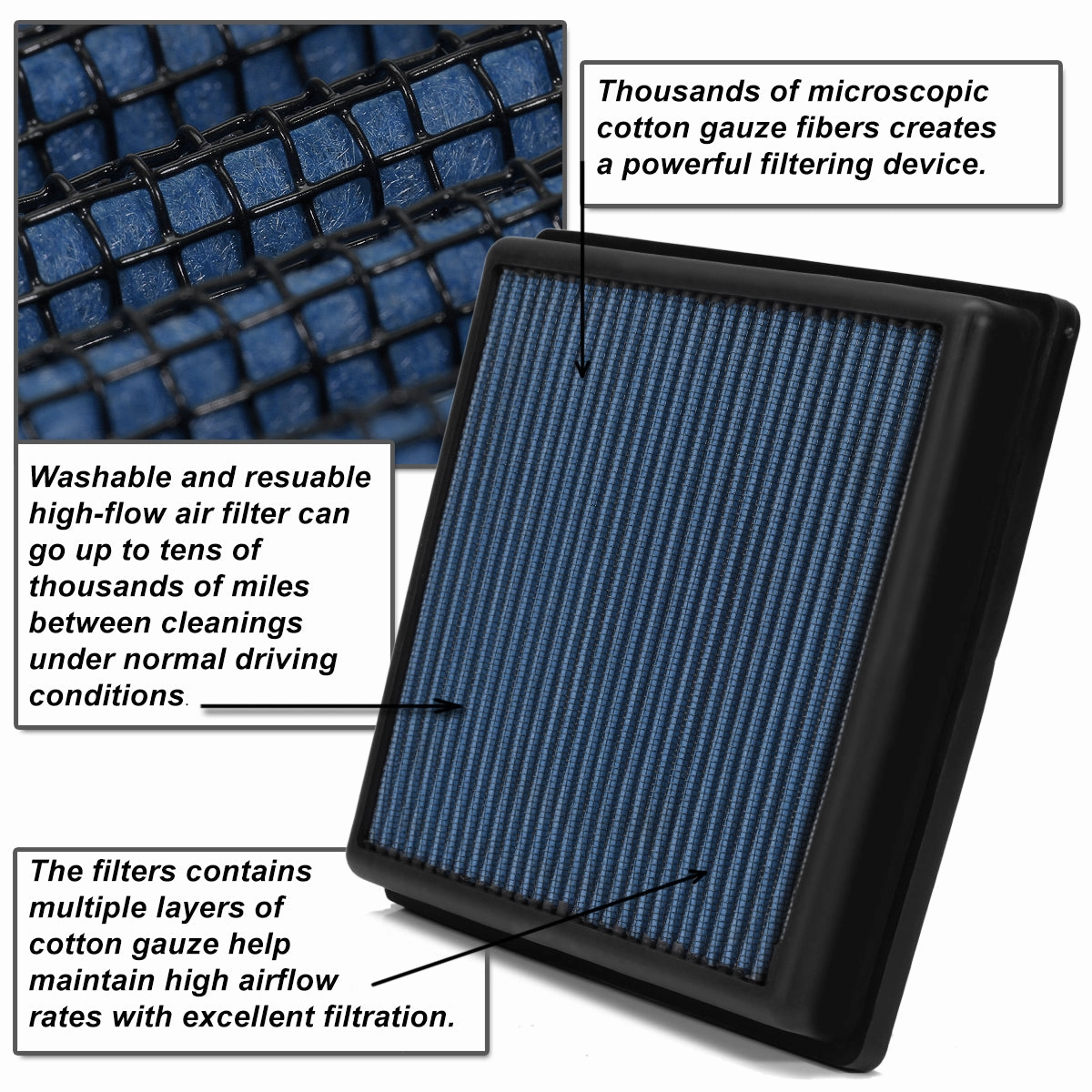 01-05 Toyota RAV4 2.0 2.4L Drop-in Panel Air Filter - Blue
