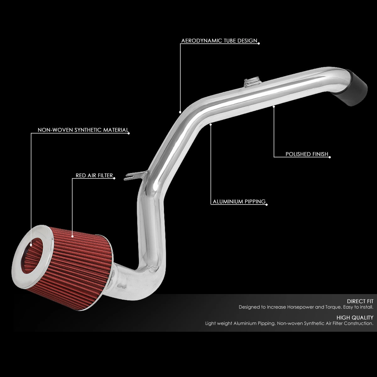 06-11 Mitsubishi Eclipse 2.4L Aluminum Cold Air Intake w/Red Cone Filter