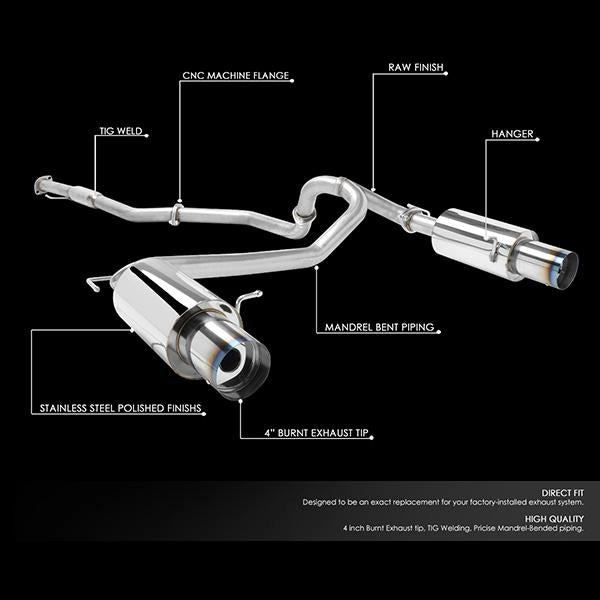 07-08 Hyundai Tiburon 2.7L Catback Exhaust System w/4 in. OD Burnt Muffler Tip - Stainless Steel