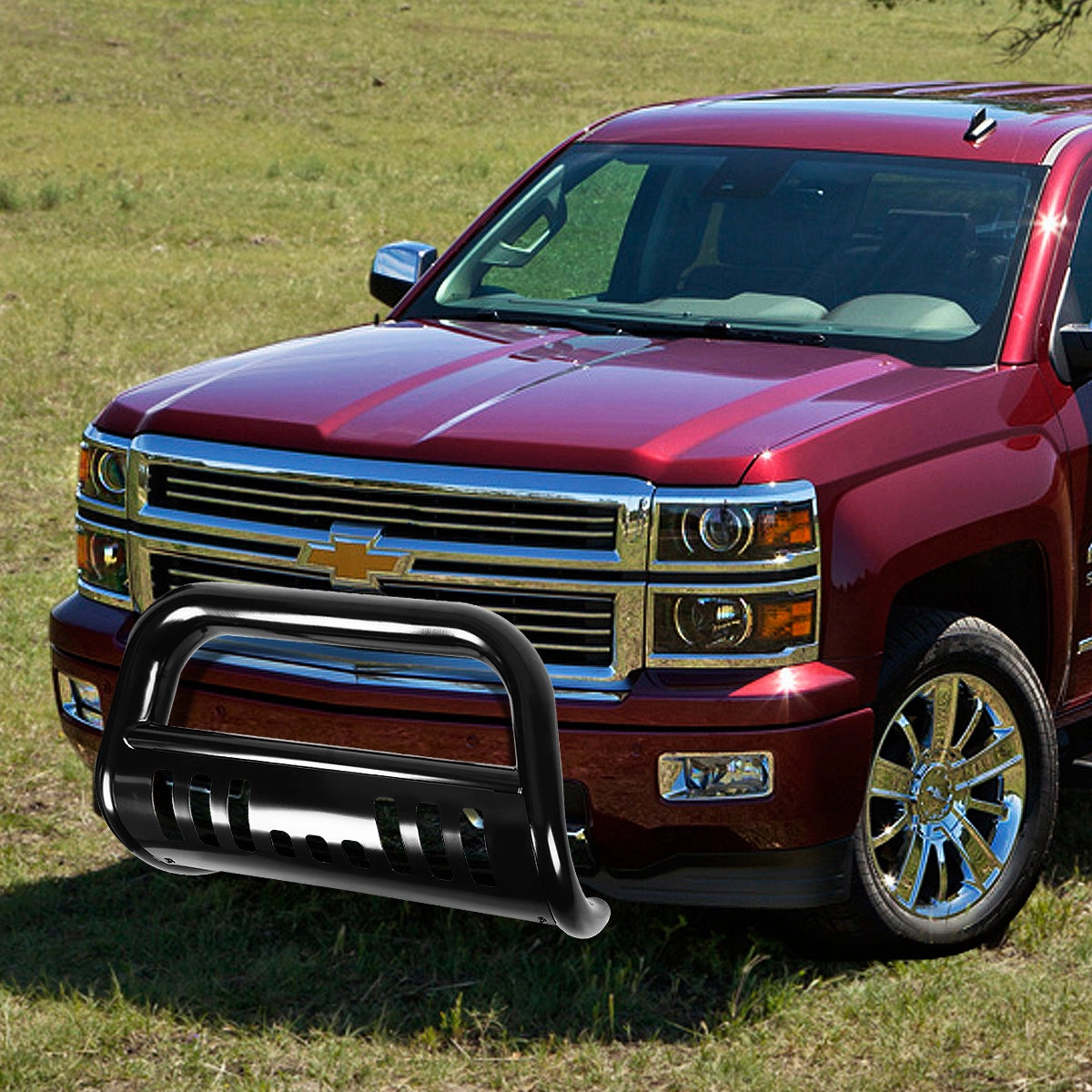 07-10 Chevy Silverado GMC Sierra 2500HD 3500HD Bull Bar w/Skid Plate - Stainless Steel - Black