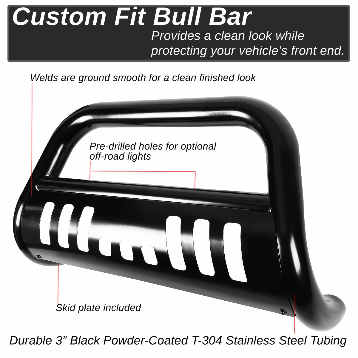 07-10 Chevy Silverado GMC Sierra 2500HD 3500HD Bull Bar w/Skid Plate - Stainless Steel - Black
