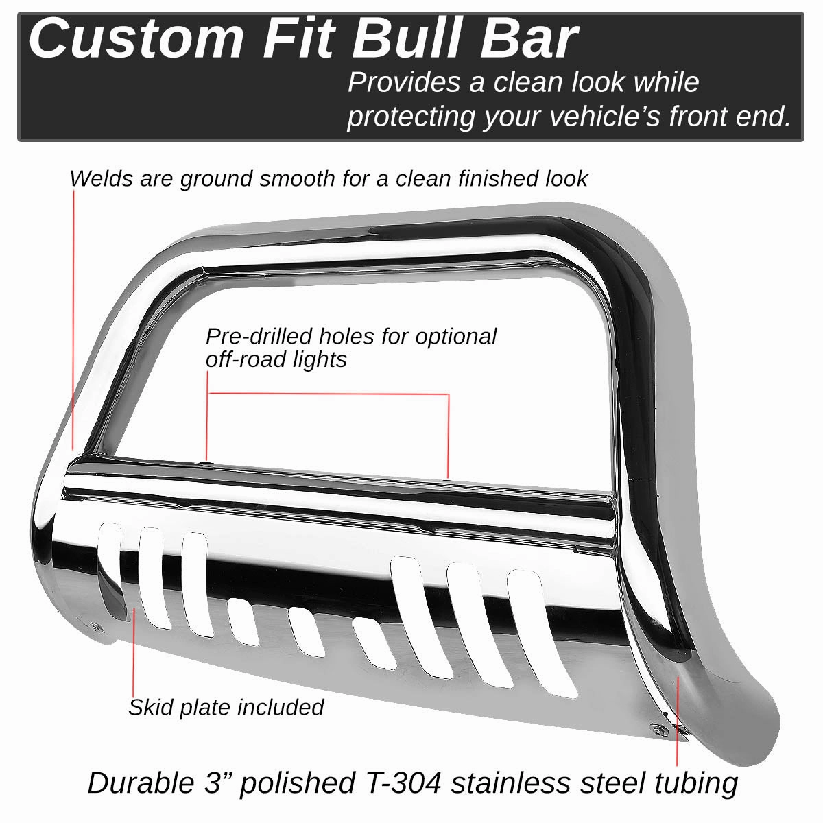 07-10 Chevy Silverado GMC Sierra 2500HD 3500HD Bull Bar w/Skid Plate - Stainless Steel