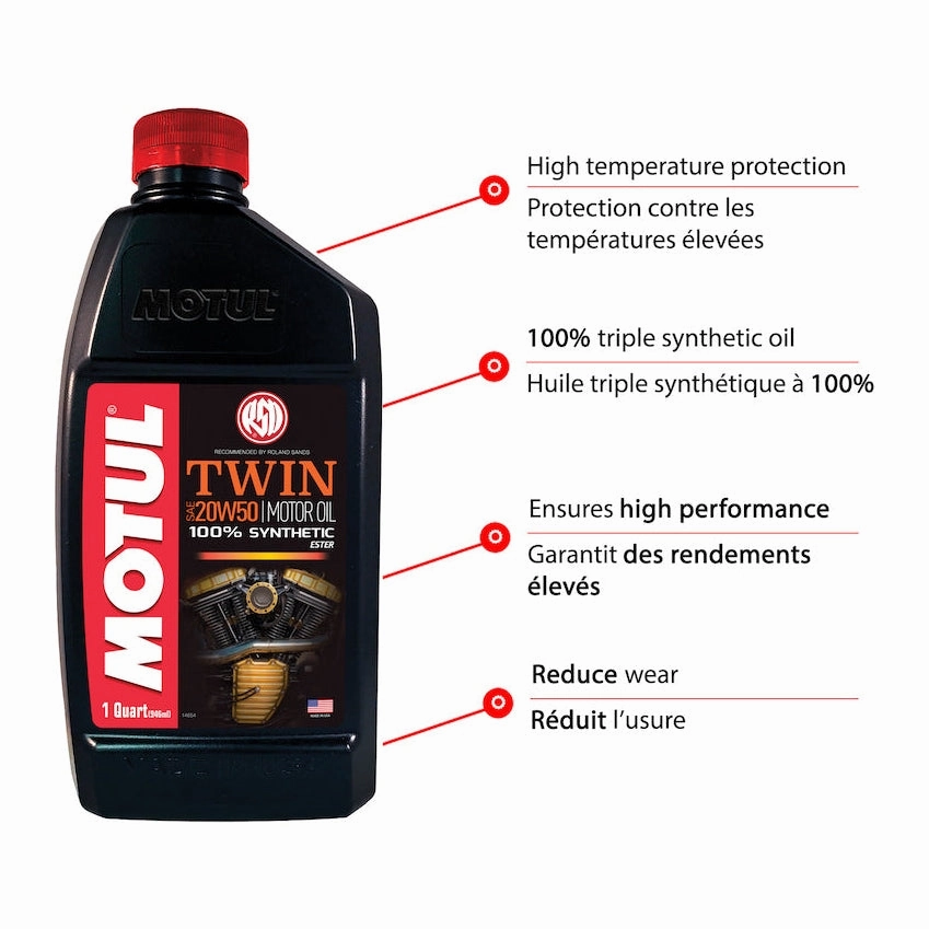Motul Twin 20W50 Synthetic Motorcycle Motor Oil, 946-mL