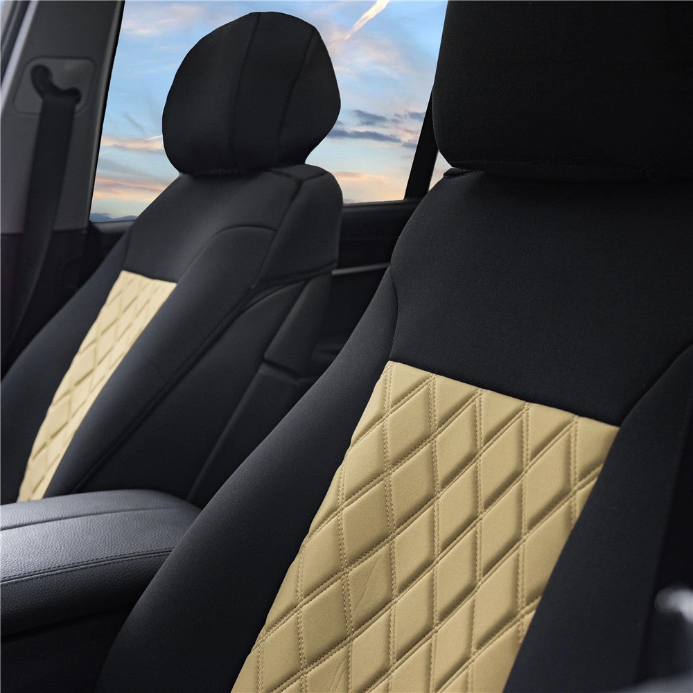 Neosupreme Deluxe Quality Car Seat Cushions - Front Set Beige / Black