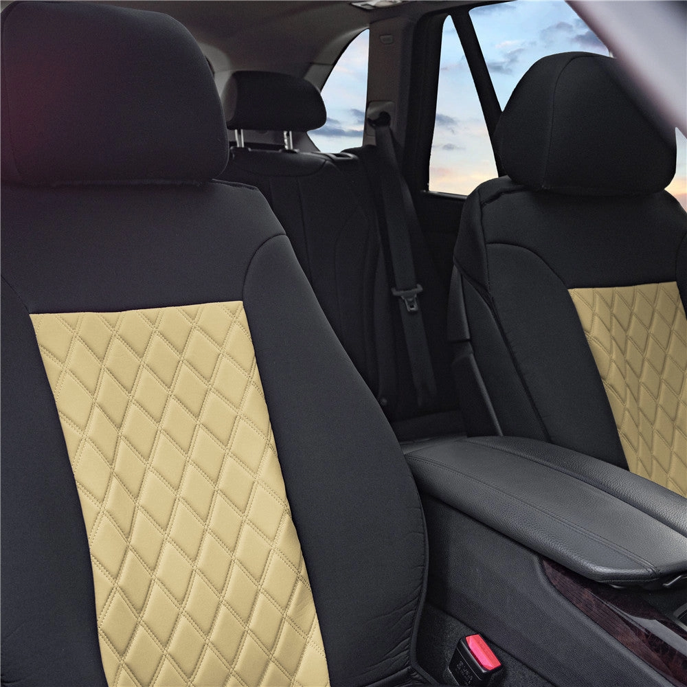 Neosupreme Deluxe Quality Car Seat Cushions - Front Set Beige / Black