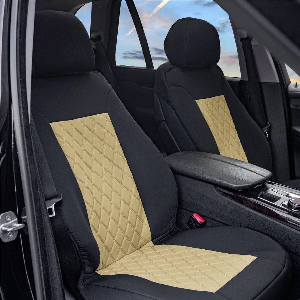 Neosupreme Deluxe Quality Car Seat Cushions - Front Set Beige / Black